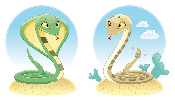 Two Snakes: Cobra and Pit Viper with background. - Vector, Image