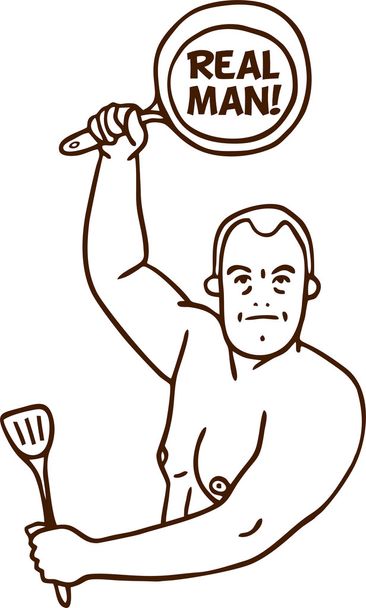 Image fat naked man cooks - Vector, Image