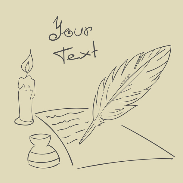 Feather candle  paper Vintage background Hand drawn vector eps 1 - Vector, Image