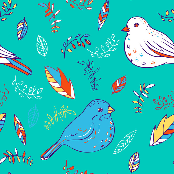 abstract vector seamless pattern with leaves and birds - Vektor, Bild