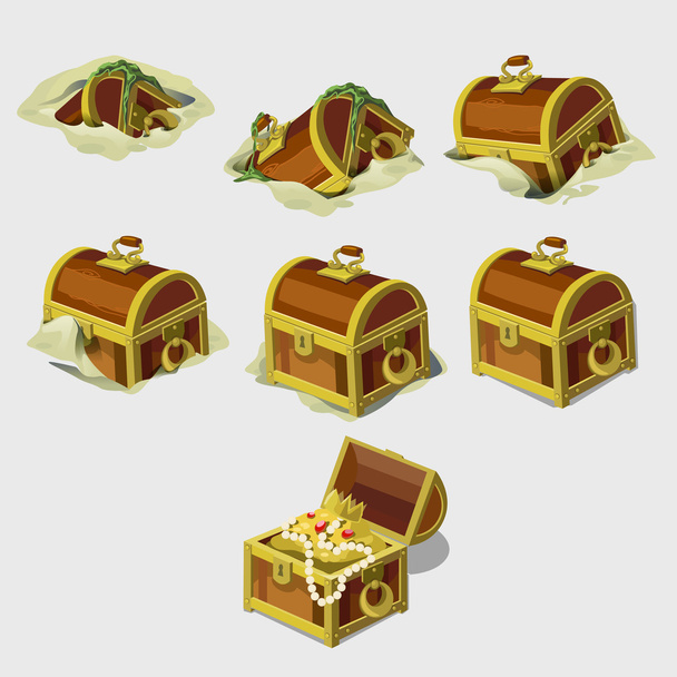 Big set chest with treasures, seven vector icons - Vektor, obrázek