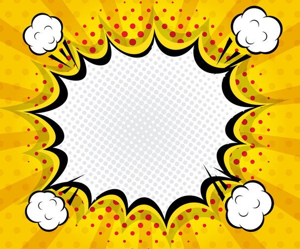 abstract boom blank speech bubble pop art, comic book on yellow background  - Vector, Image