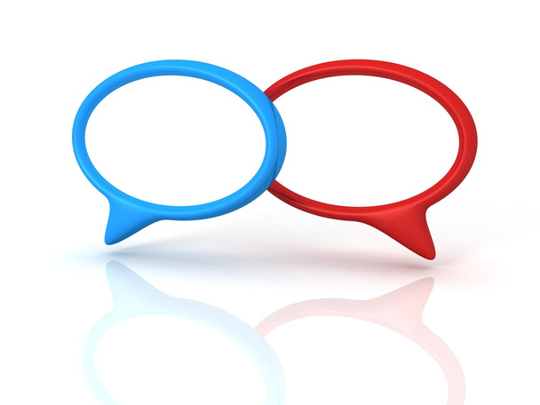 Punainen ja sininen konsepti puhe vuoropuhelu kuplia valkoisella taustalla
 - Valokuva, kuva