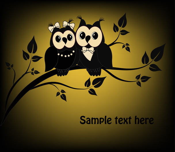 Two black and white on a black owl tree - Vector, Image