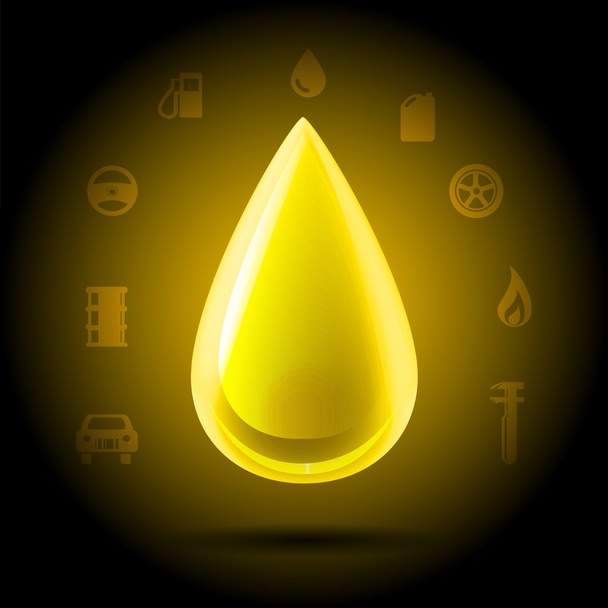 Golden oil machinery drop icon - Vector, Image