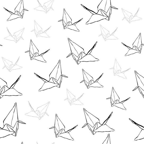 Origami motif de contour sans couture. Modèle de croquis de grue. Style japonais motif sans couture
 - Vecteur, image