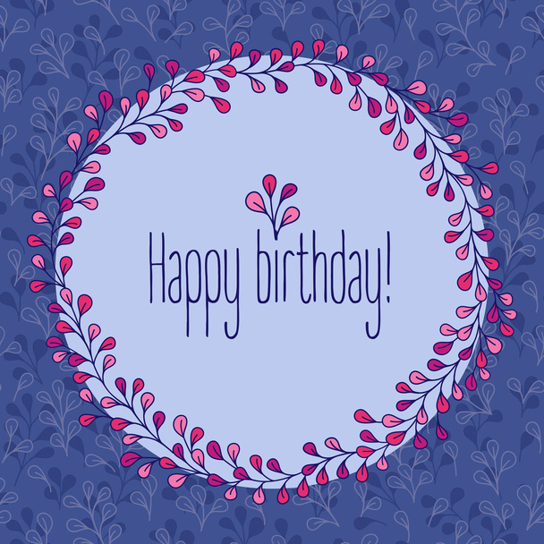 Happy Birthday greeting card, floral wreath.  - Vettoriali, immagini