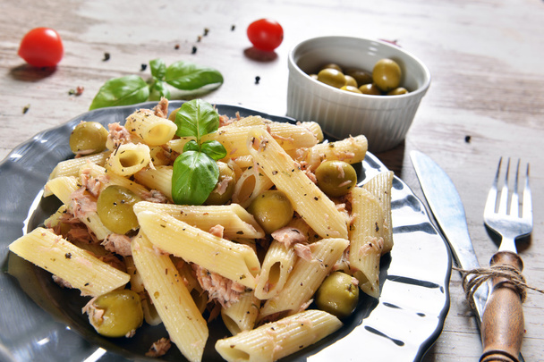 Pasta with tuna and green olives - Photo, Image