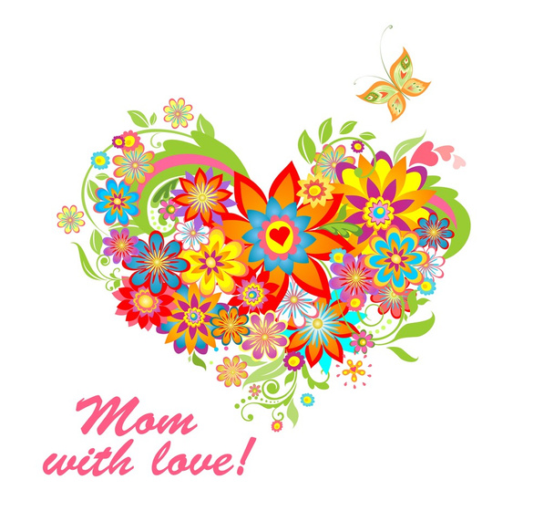 Greeting card with floral heart shape for mothers day - Вектор,изображение