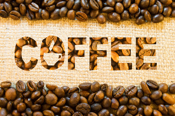 Καφέ επιγραφή φόδρα wuth κόκκους καφέ  - Φωτογραφία, εικόνα