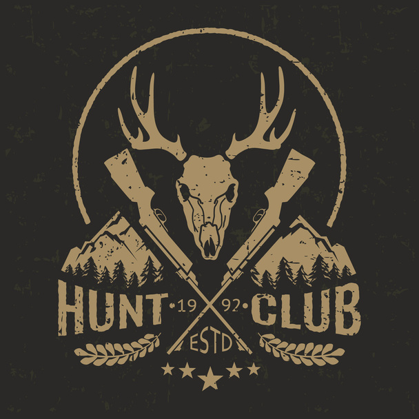  Vector clube de caça emblema com textura grunge e paisagem de montanha
. - Vetor, Imagem