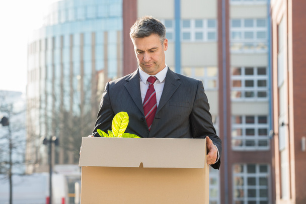 Businessman With Cardboard Box - Foto, imagen