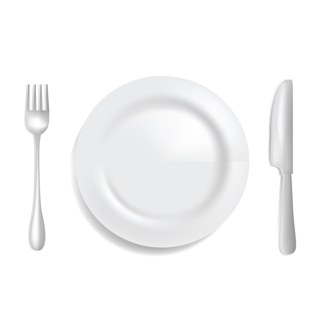 Restaurant Plate and Cutlery Isolated on White - Fotoğraf, Görsel