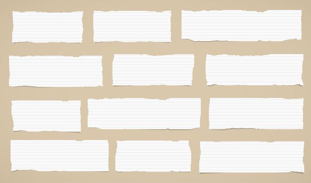 Stukjes gescheurd wit beklede nota papier gevezen op bruin muur - Vector, afbeelding
