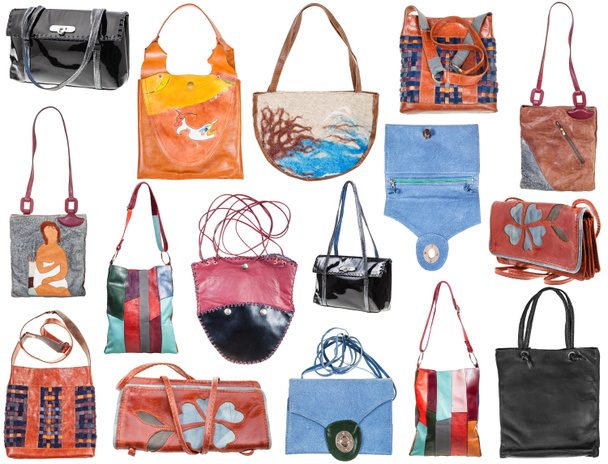 set of handmade female handbags isolated - Photo, Image