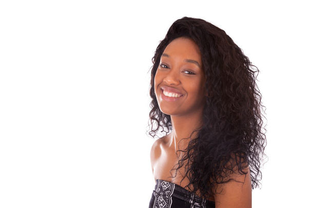 Beautiful African American woman with curly hairs isolated on wh - Photo, Image