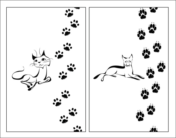Cat and dog and footsteps - Vector, Image