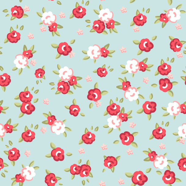 English Rose, Seamless wallpaper pattern with pink roses on blue background - Vector, Image