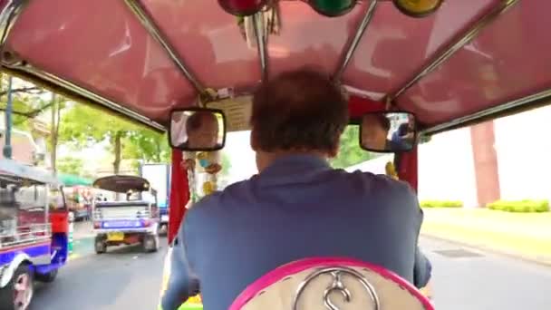 BANGKOK, THAILAND - 15 March 2016: Riding  TUK TUK in Bangkok around old city area - Footage, Video