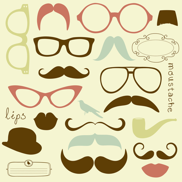 Retro Party set - Sunglasses, lips, mustaches - Vector, afbeelding