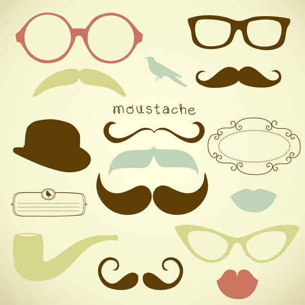 Retro Party set - Sunglasses, lips, mustaches - Вектор, зображення