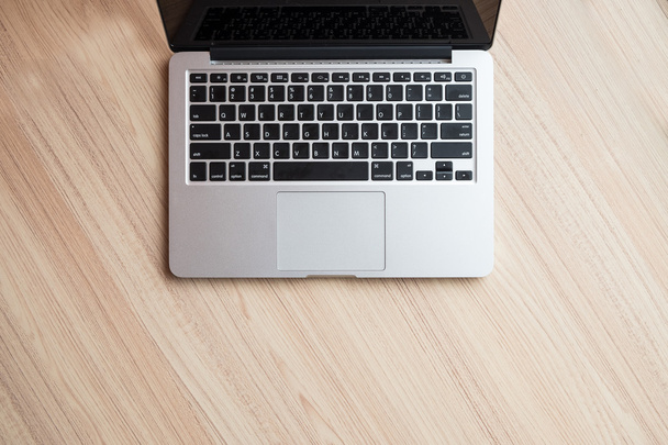 office table with laptop, Top view - Φωτογραφία, εικόνα