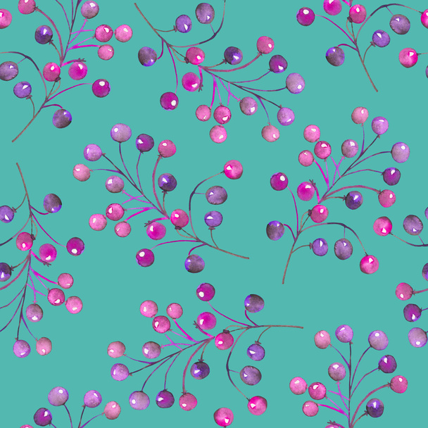 Patrón floral sin costuras con las bayas de color púrpura acuarela en las ramas
 - Foto, Imagen