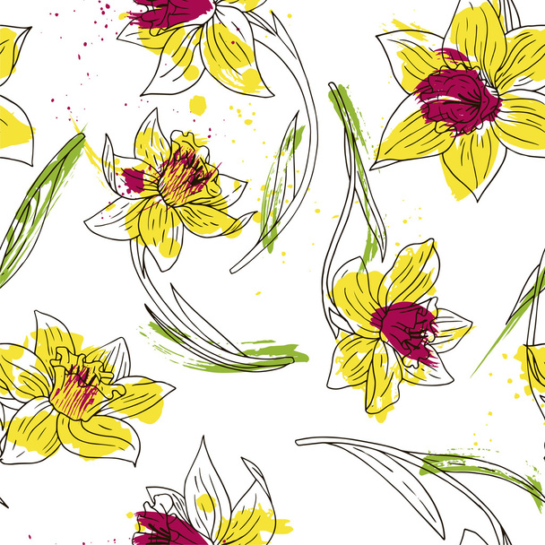 floral seamless pattern with narcissus - Vector, Image