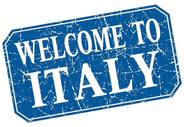 welcome to Italy blue square grunge stamp - Vecteur, image