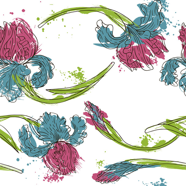 floral seamless pattern with irises - Вектор,изображение