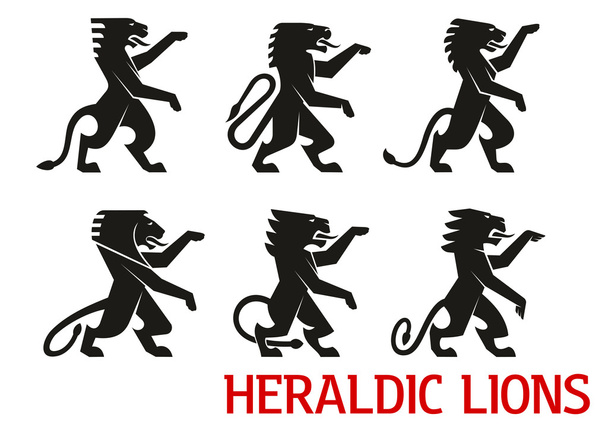 Μεσαιωνικά λιοντάρια με ανυψωμένα μπροστινά άκρα - Διάνυσμα, εικόνα