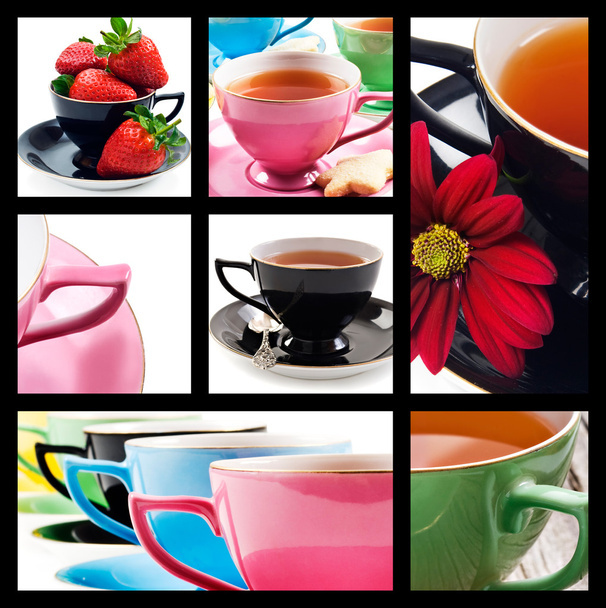 Collage of teacups in different colors - Foto, afbeelding