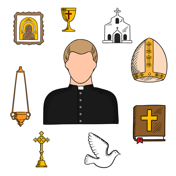 Priesterberuf mit religiösen Symbolen - Vektor, Bild