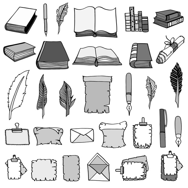 Big Set Books and pen. - Vector, Image