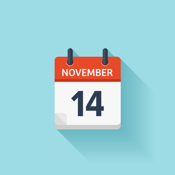 Στις 14 Νοεμβρίου. Διάνυσμα επίπεδη ημερήσιο εικονίδιο ημερολογίου. Ημερομηνία και ώρα, ημέρα, μήνας. Διακοπών. - Διάνυσμα, εικόνα