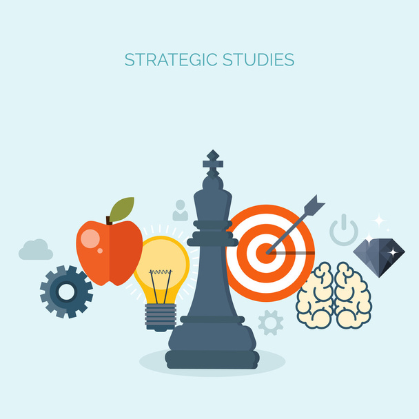 Vector illustration. Chess. Management, achievements. Smart solutions, business aims. Generating ideas. Planning, strategy - Vektor, kép