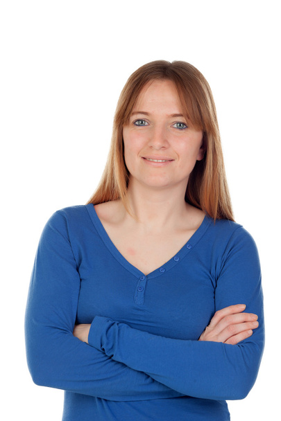 Atraktivní mladá žena v modrém svetru - Fotografie, Obrázek