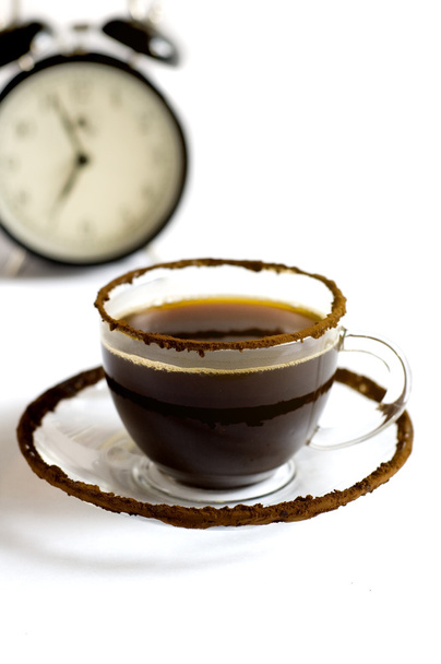 Cup of coffee and alarm - Fotoğraf, Görsel