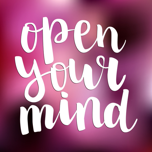 Motivation brush ink lettering "Open Your Mind" white calligraph - Vektor, Bild