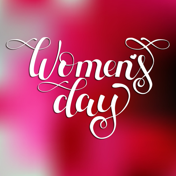 Hand drawn white ink vector lettering "Women's day" on pink blur - Vector, imagen
