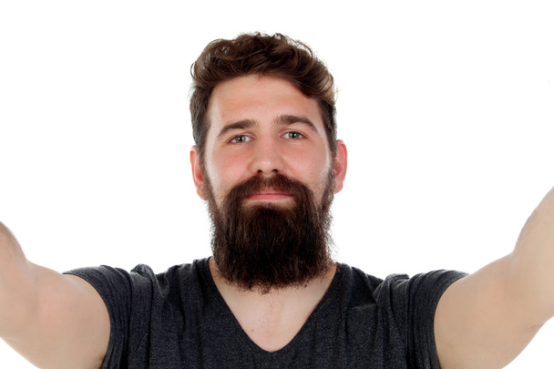 людина з довгою бородою бере селфі
 - Фото, зображення
