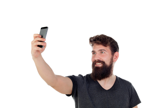 Handsome man taking selfie with mobile phone - Zdjęcie, obraz