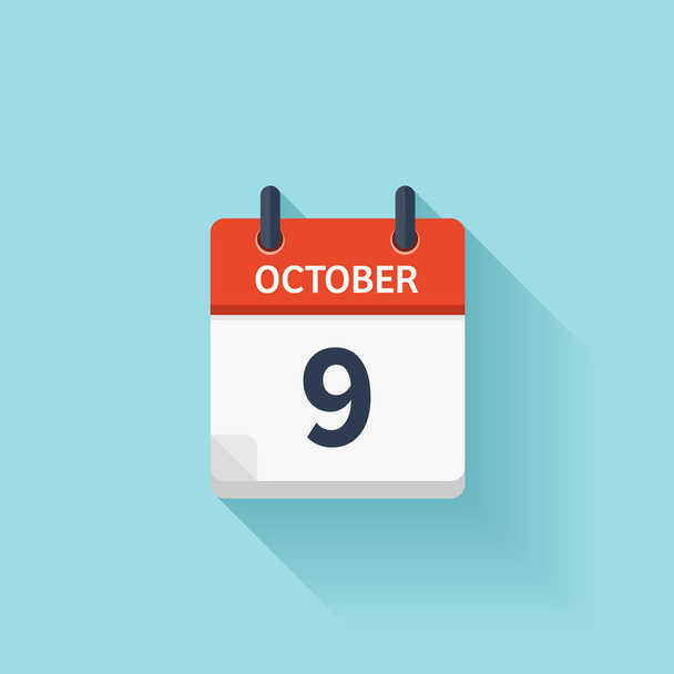 9 октября. Векторный плоский ежедневный календарь. Дата и время, день и месяц. Праздник
. - Вектор,изображение