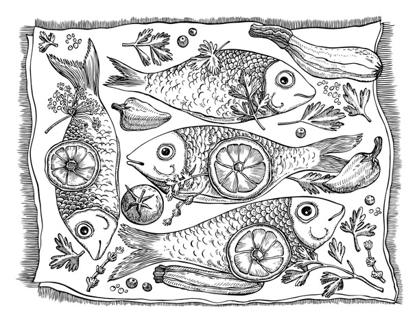 Fish plate. Vector illustration. - Vettoriali, immagini