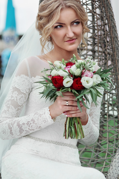 Gorgeous bride in white dress - Фото, зображення