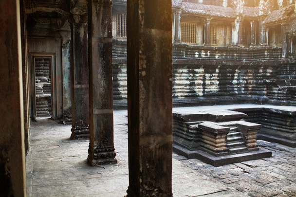 Cambodia Famous Landmark. Angkor Wat Temple Interior Courtyard.  - Photo, Image