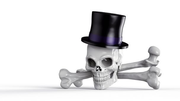 O crânio no chapéu no fundo claro
 - Foto, Imagem