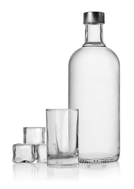 fles wodka en ijs kubus - Foto, afbeelding