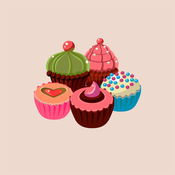 Five Cupcakes Set - Vector, Imagen