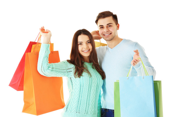 couple with colorful shopping bags - Φωτογραφία, εικόνα